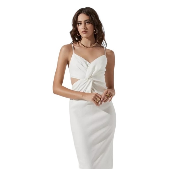 Astr Didion Twist Front Side Cutout Dress Linen Blend White Size L. #1280 NWT - Picture 1 of 11